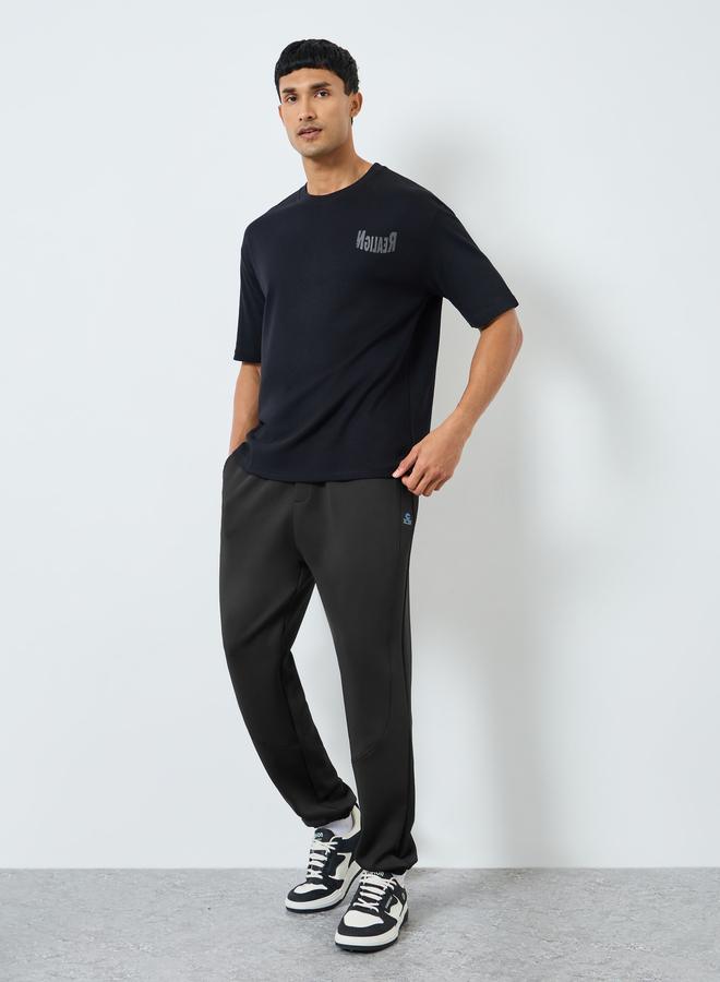 Styli Men Black Oversized Paneled Patch Scuba Joggers - Image 2